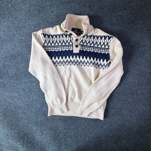 VTG American Living By Ralph Lauren Sweater Mens M Beige Blue Knitted 1/4 Button